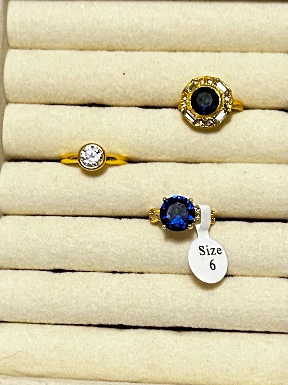 Gold-Plated Ring with Blue Gemstone and Accents - Size 6 - Picture 3 of 10